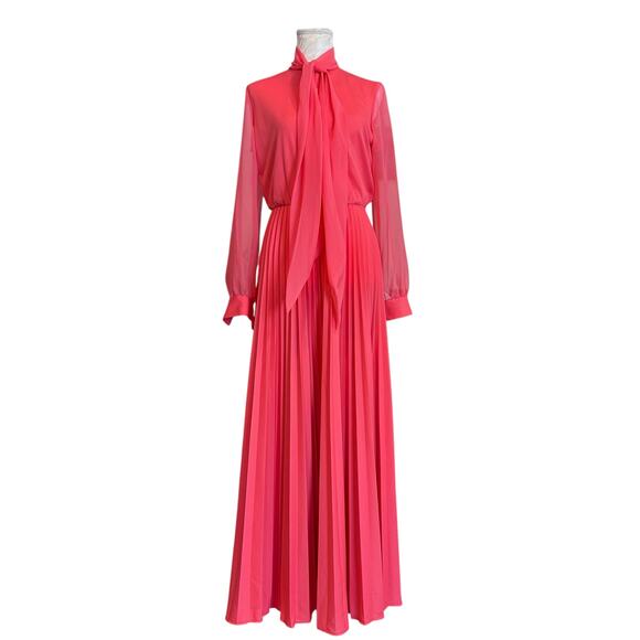 Vintage Pink Pleated Maxi Dress Small Union Made